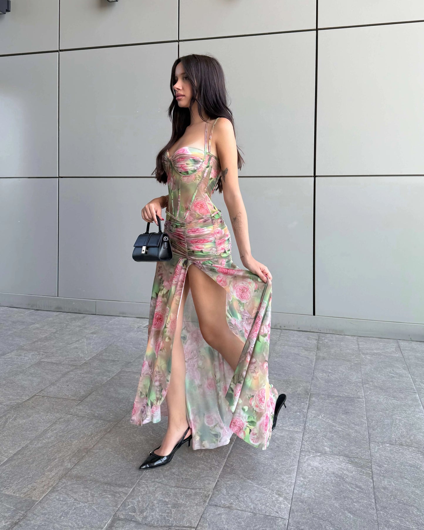 SOLFERA FLOWERING PATTERNED TULLE DRESS