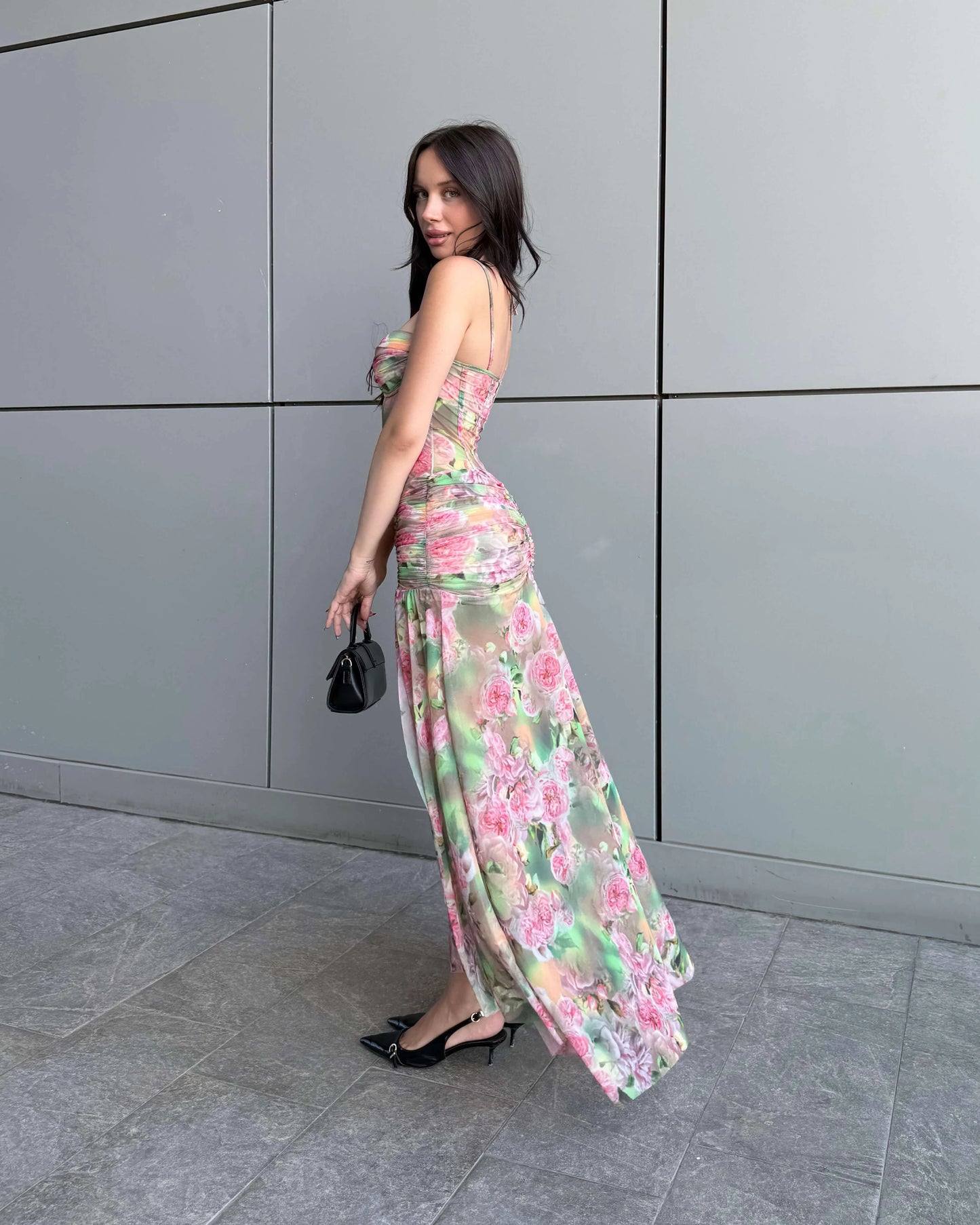 SOLFERA FLOWERING PATTERNED TULLE DRESS