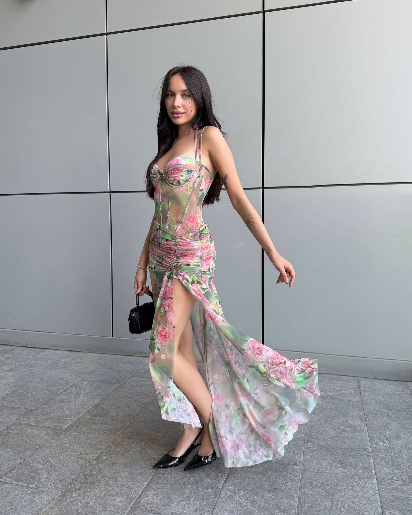 SOLFERA FLOWERING PATTERNED TULLE DRESS