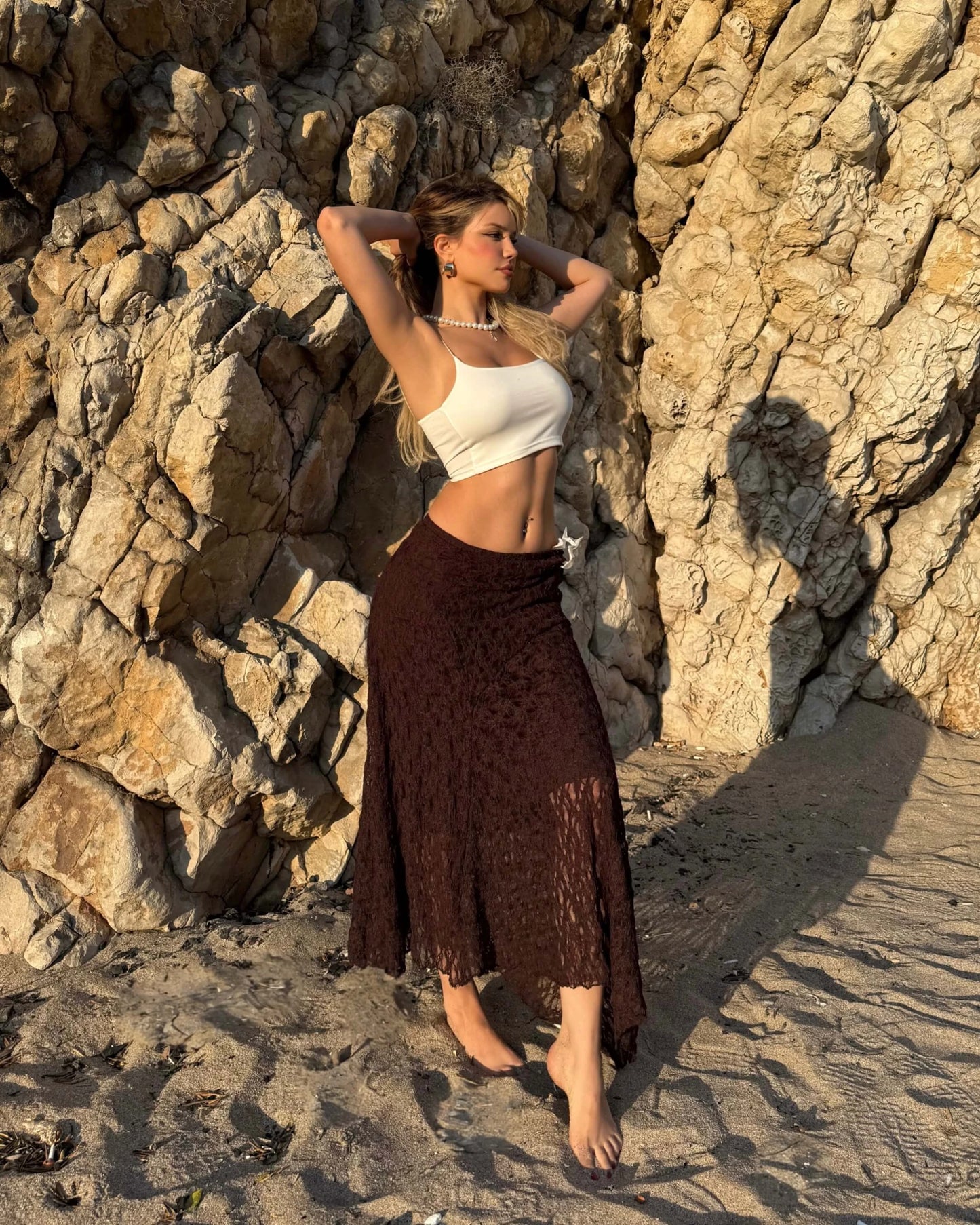 EMRAI BITTER LACE ASYMMETRIC LONG SKIRT