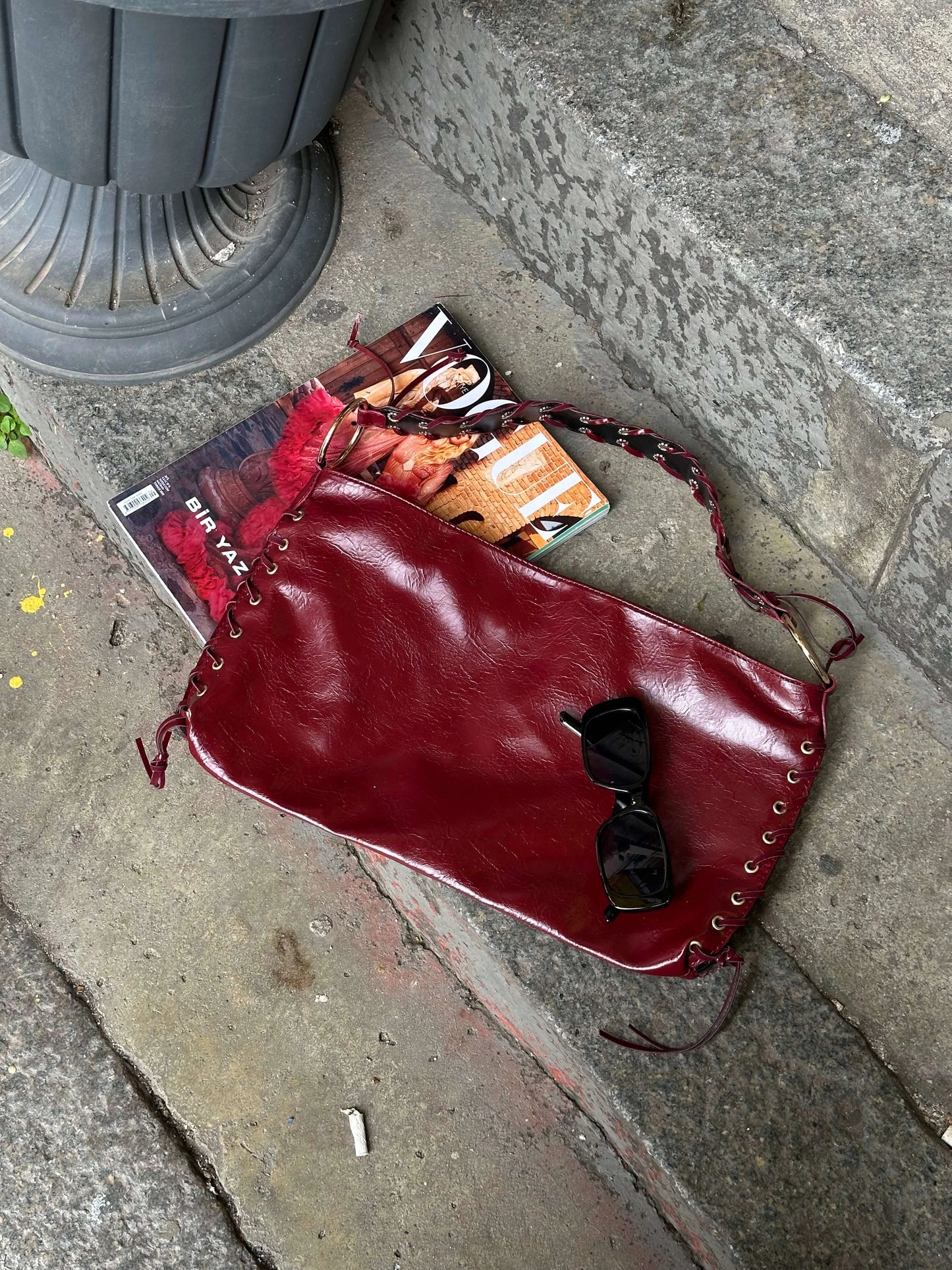 RANCES CLARET RED ARM BAG WITH ROPE DETAIL
