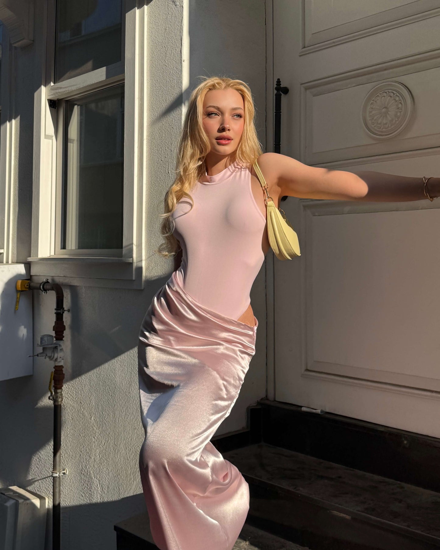 LEBANON SATIN BODYSUIT DETAIL DRESS