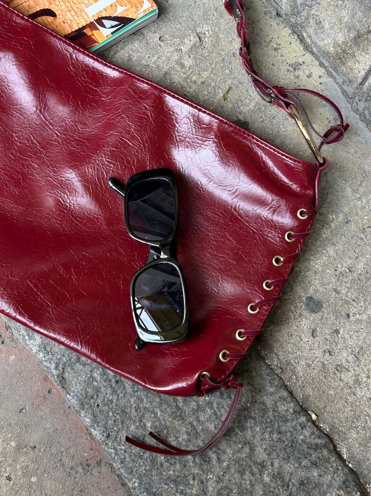 RANCES CLARET RED ARM BAG WITH ROPE DETAIL
