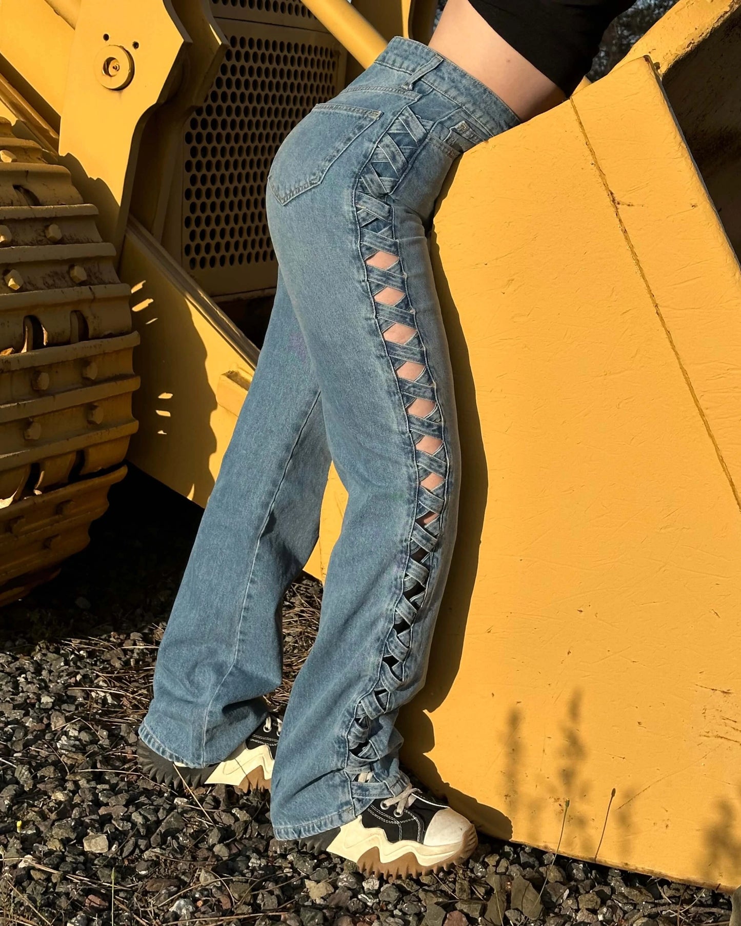 UVITA BLUE KNIT DETAIL JEANS