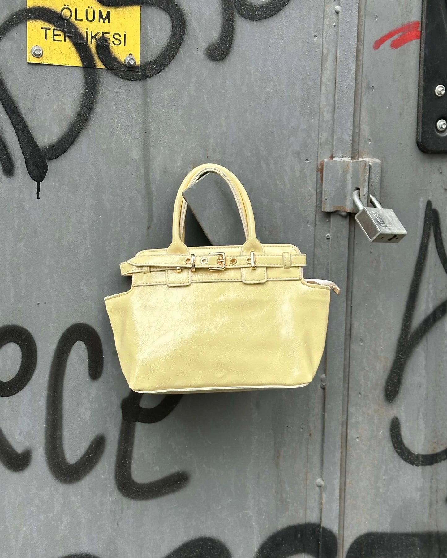 KRAUSE POWDER YELLOW ARM BAG WITH DOUBLE BELT DETAIL