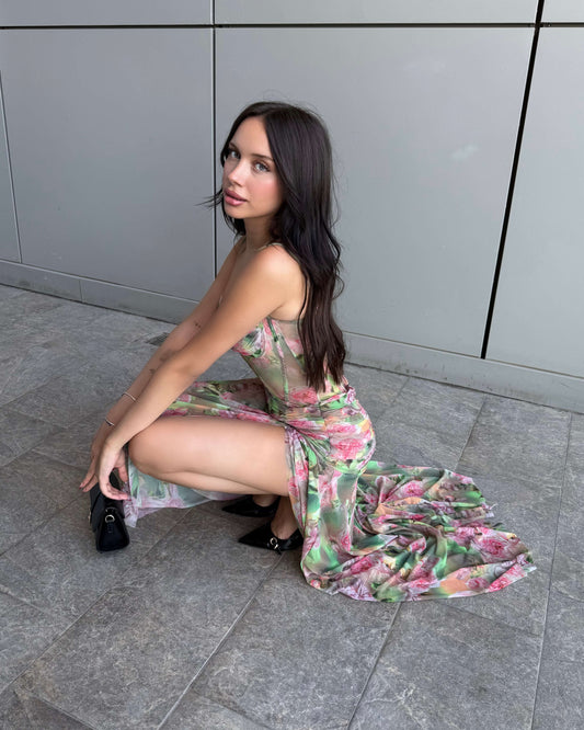 SOLFERA FLOWERING PATTERNED TULLE DRESS