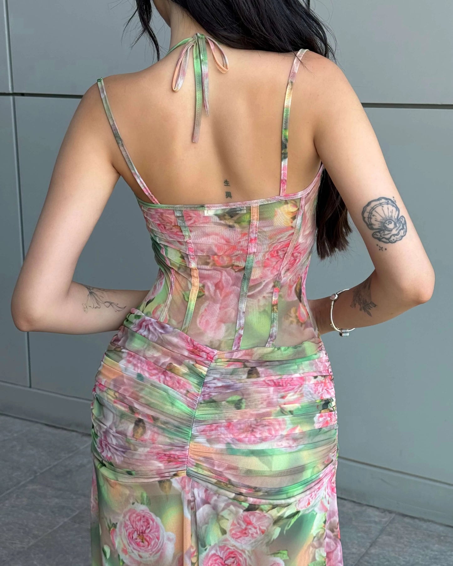 SOLFERA FLOWERING PATTERNED TULLE DRESS