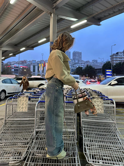 RARE BEIGE VELVET COLLAR BOMBER JACKET