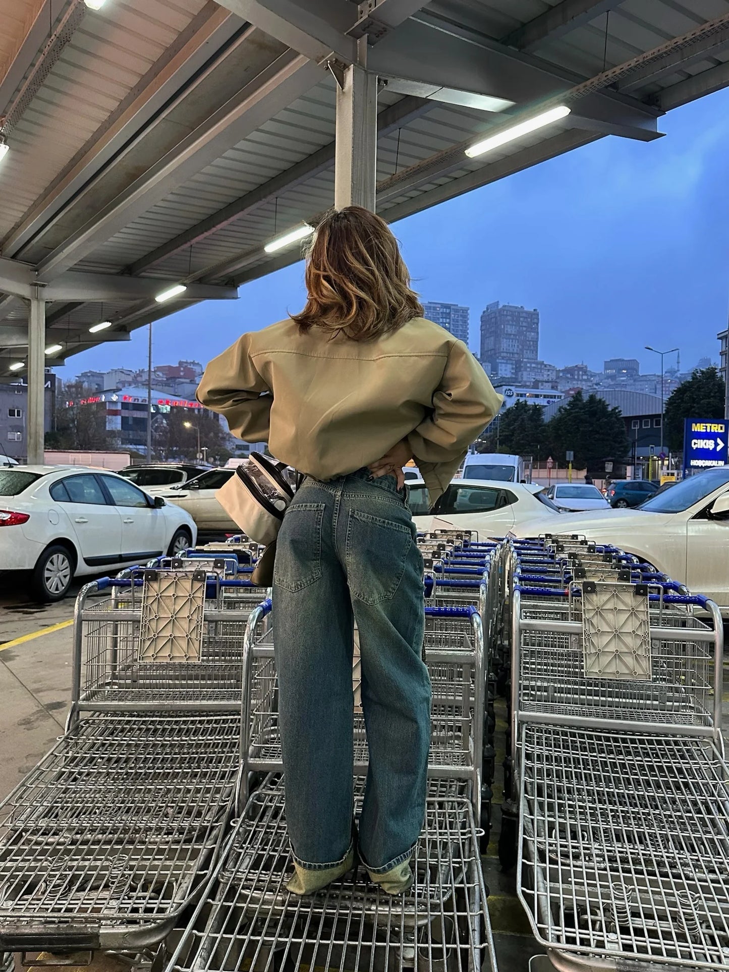 RARE BEIGE VELVET COLLAR BOMBER JACKET