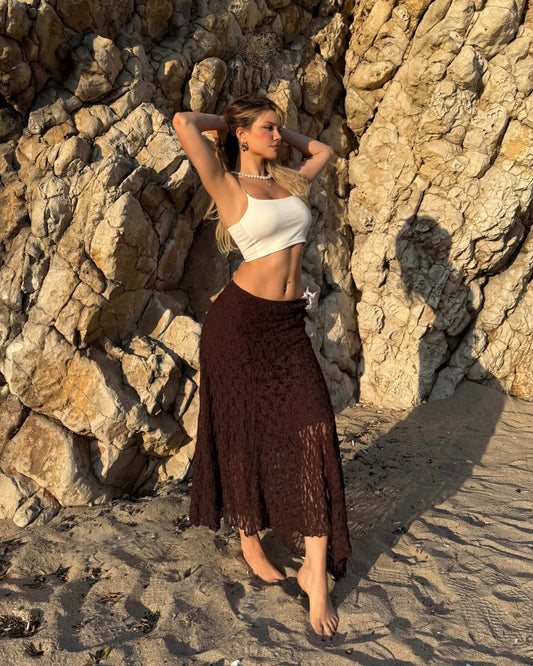 EMRAI BITTER LACE ASYMMETRIC LONG SKIRT