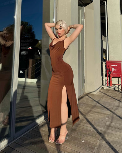 HENAN  STRAPPY DRESS WITH SLIT
