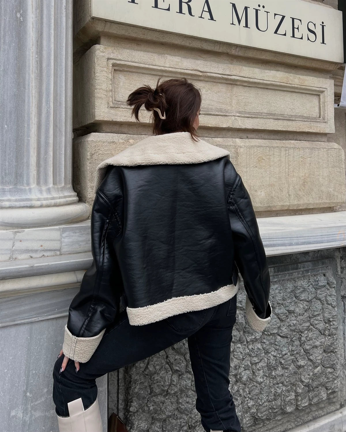 FOSTER BLACK SHEARLING LEATHER JACKET