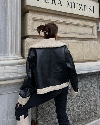 FOSTER BLACK SHEARLING LEATHER JACKET