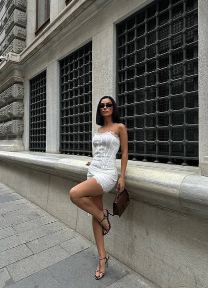 VELOUR LACE STRAPLESS DRESS